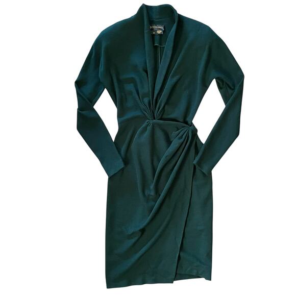 Vintage Donna Karan Black Label Archival Green Wool Wrap Dress Union-Made Size S - Picture 13 of 14